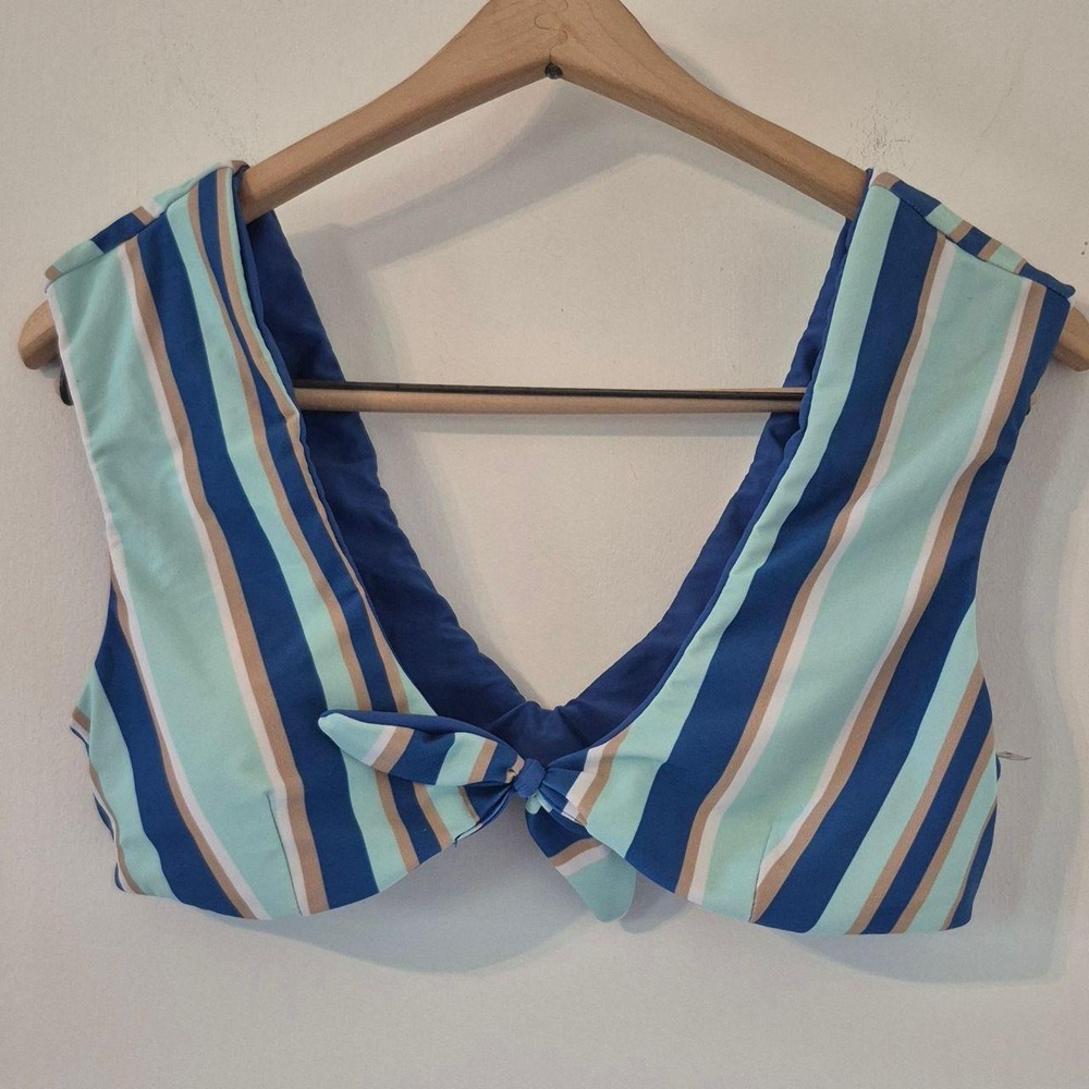 Altar'd State M Blue Striped Tie-Front Bikini Top Coastal Vacation Resortwear